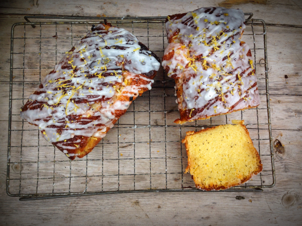 Boozy len and almond cake, hells yeah.