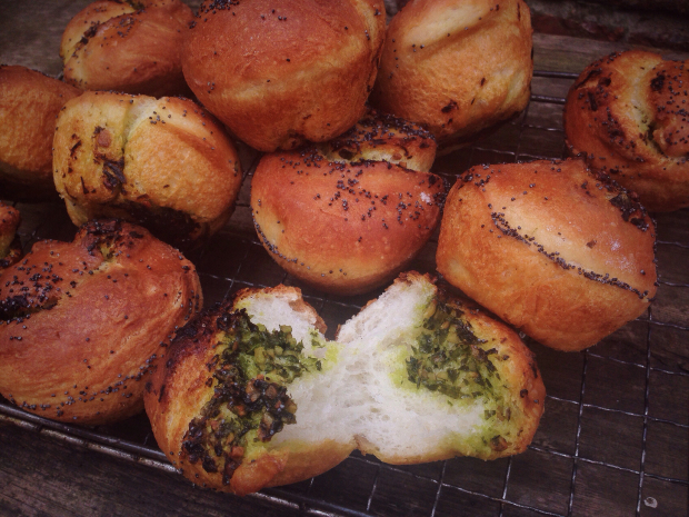 wild garlic pesto ciabatta bread rolls