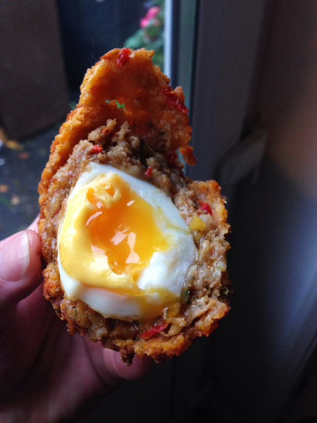 Doritos scotch egg oozing yolk